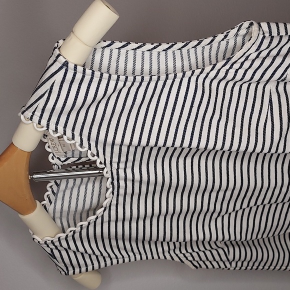 J.Crew White Navy Striped Nautical Scallop Cord Trim Boat Neck Tank Top Size 00 - Picture 6 of 10